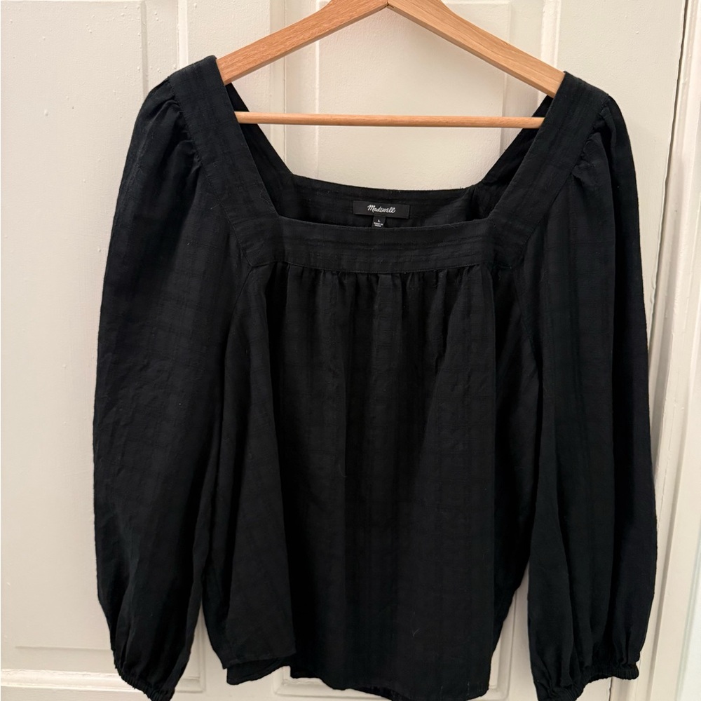 Madewell Women’s Black Smocked Long Sleeve Blouse L